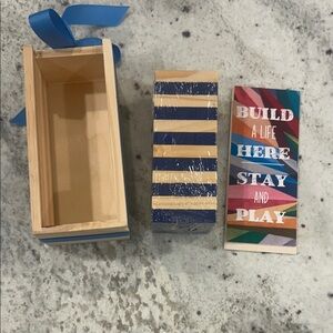 Wooden mini Block Game Set - jenga , wooden blocks, blue, with wooden case